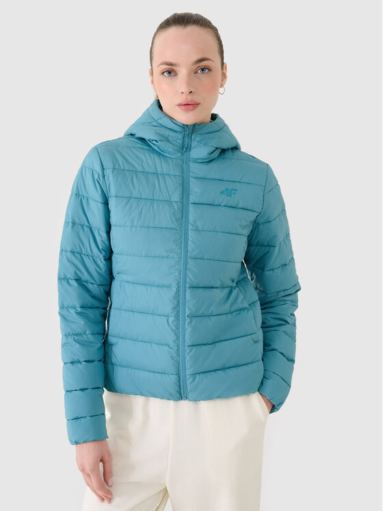 4F 4F Kurtka puchowa BASIC+ Turkusowy Slim Fit