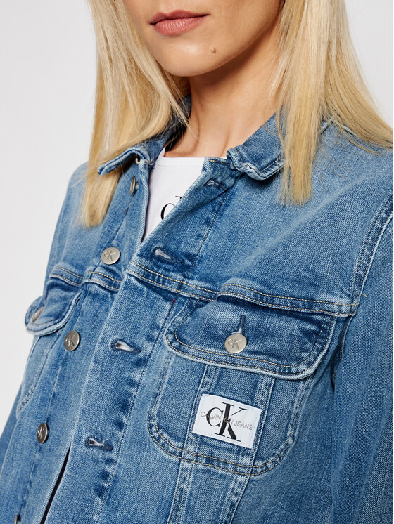 Calvin Klein Jeans Džinsinė striukė J20J216305 Mėlyna Cropped Fit •  Modivo.lt