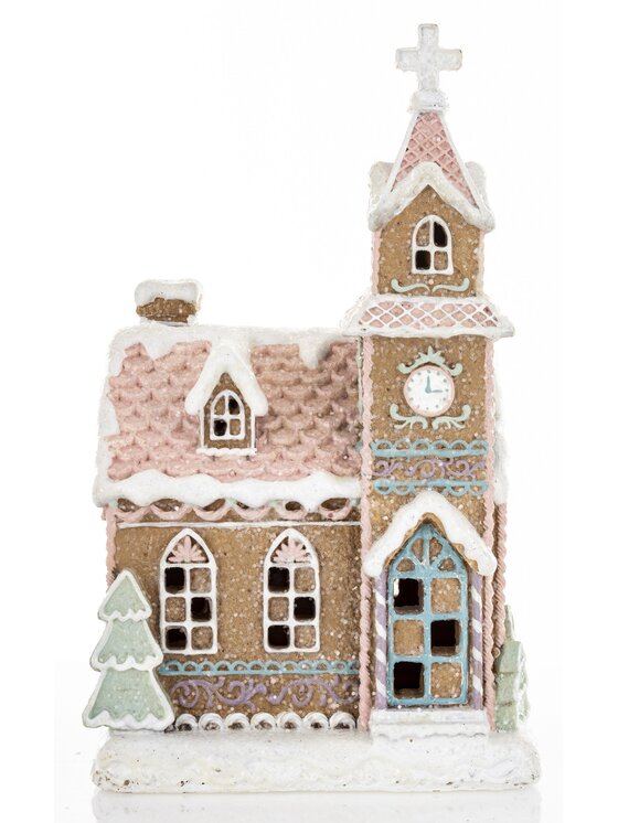 MIAhome MIAhome Dekoracja piernikowy kościół LED 23,5x14x12 cm IGLESIA Brązowy