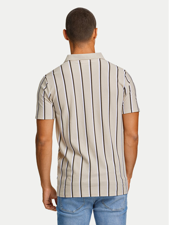 Lindbergh Lindbergh Тениска с яка и копчета 30-404259 Бежов Slim Fit