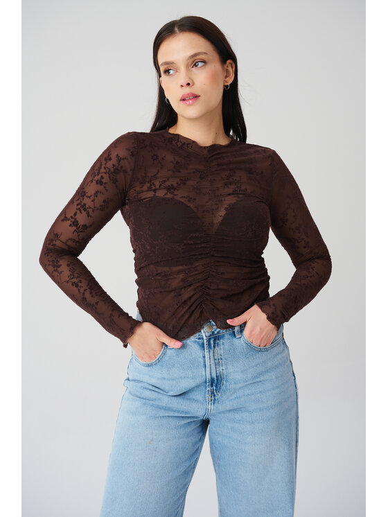 ROSE AVENUE ROSE AVENUE Bluzka BLUZKA KORONKOWA ZORA Brązowy Regular Fit