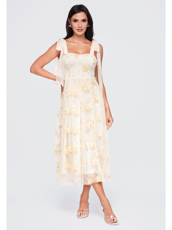 Ombre Ombre Sukienka wieczorowa LA-OM-DLR427 Kremowy Regular Fit