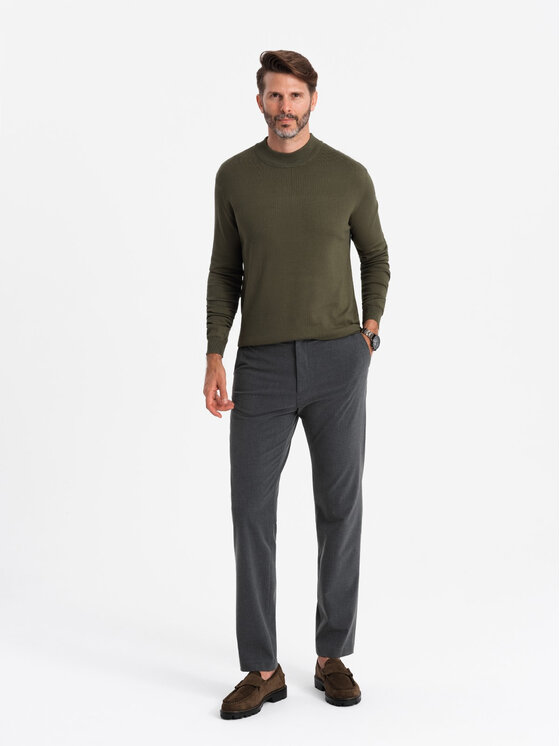 Ombre Ombre Sweter OM-SWTN-0100 Khaki Regular Fit