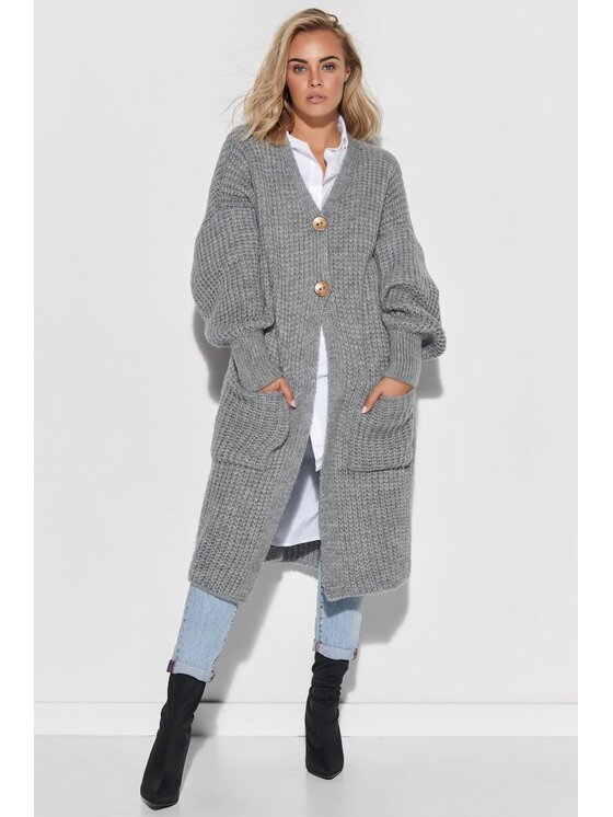 Makadamia Makadamia Kardigan S101 Szary Oversize