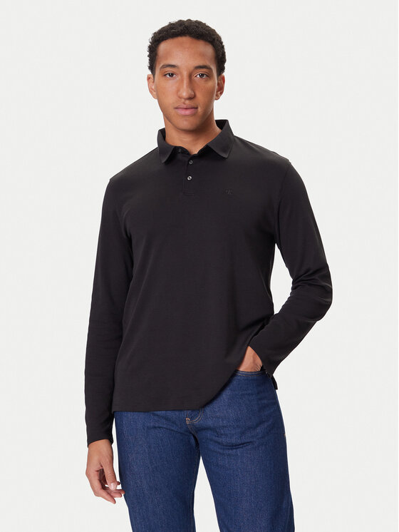 Calvin Klein Calvin Klein Тениска с яка и копчета LV040EM909 Черен Regular Fit