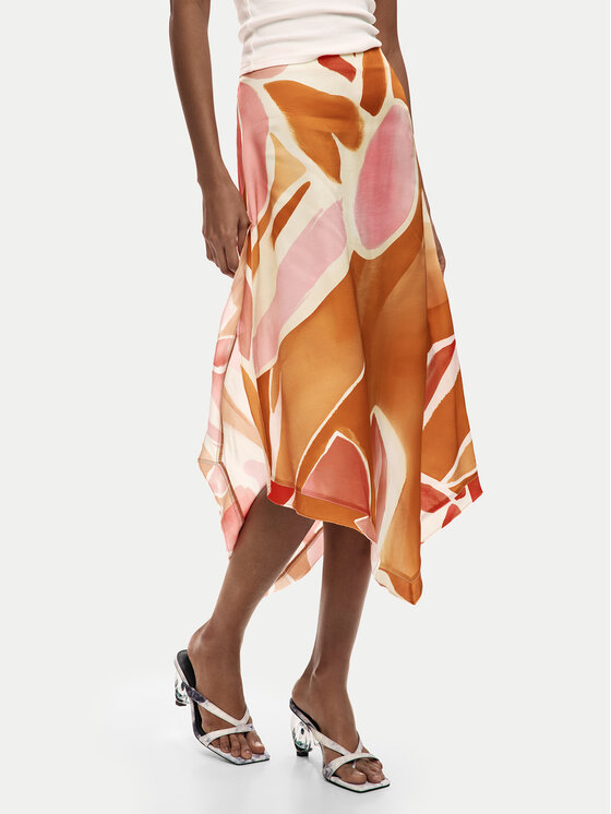 Desigual Desigual Midi sijonas 26SWFW13 Oranžinė Regular Fit