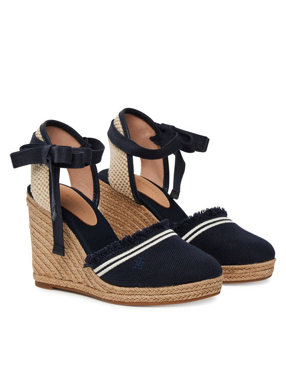Tommy Hilfiger Tommy Hilfiger Espadrile Fringe Canvas High Wedge FW0FW08878 Bleumarin
