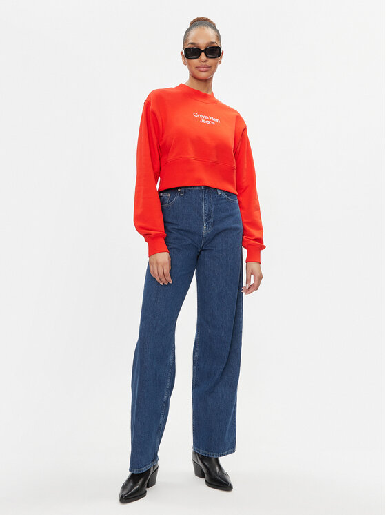 Calvin Klein Jeans Calvin Klein Jeans Pulóver Stacked Institutional J20J221466 Piros Regular Fit