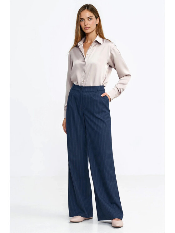 NIFE NIFE Kalhoty z materiálu SD129 Tmavomodrá Wide Leg
