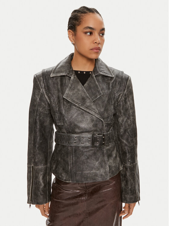 Gestuz Gestuz Кожено яке Gwen 10909058 Сив Regular Fit