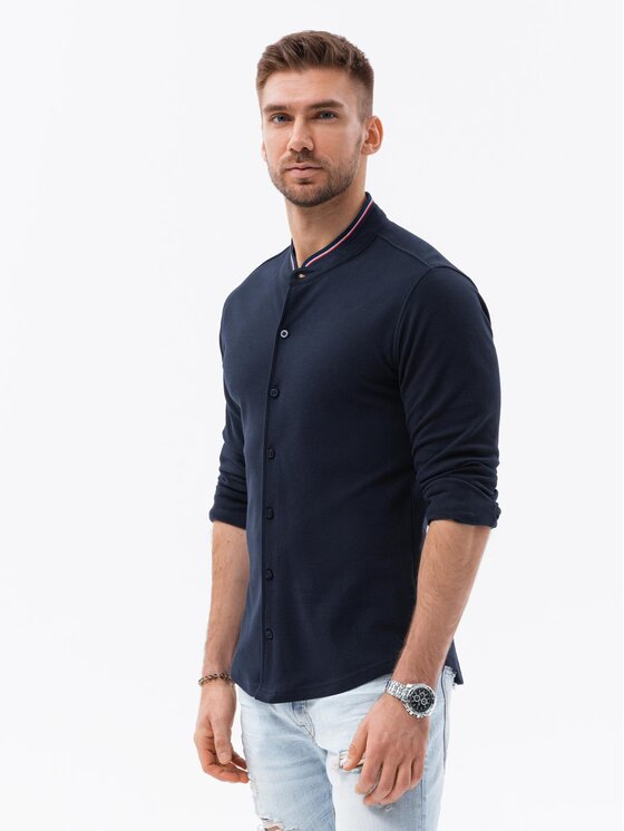 Ombre Ombre Koszula OM-SHCS-0178 Granatowy Slim Fit