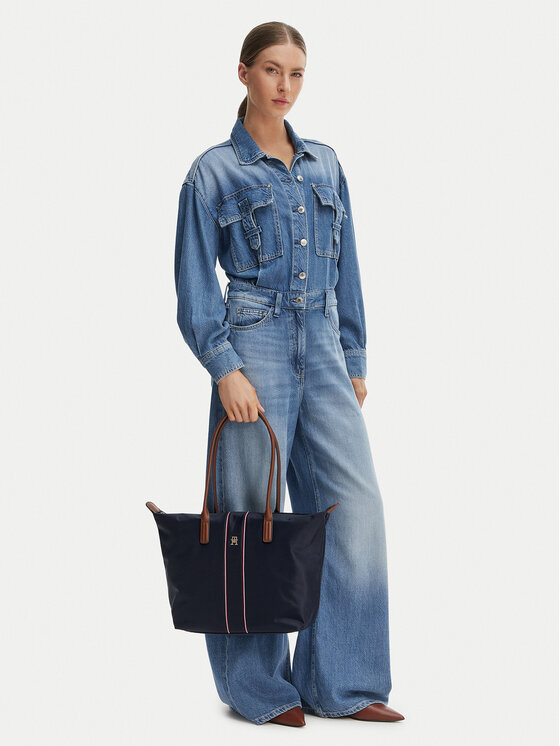 Tommy Hilfiger Geantă Popette Tote Corp AW0AW17706 Bleumarin