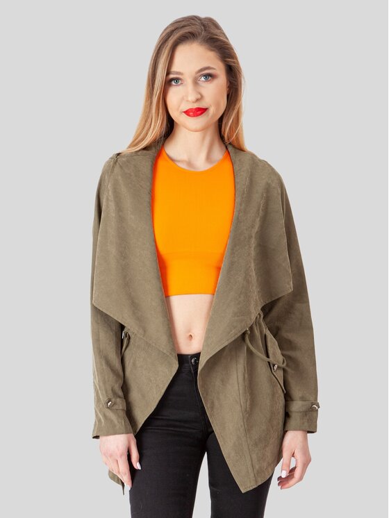 Perso Perso Kurtka przejściowa wiązany z kapturem Khaki Slim Fit