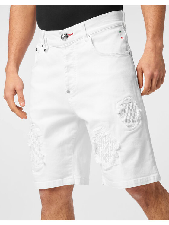 PHILIPP PLEIN PHILIPP PLEIN Szorty jeansowe 24333 Biały Loose Fit