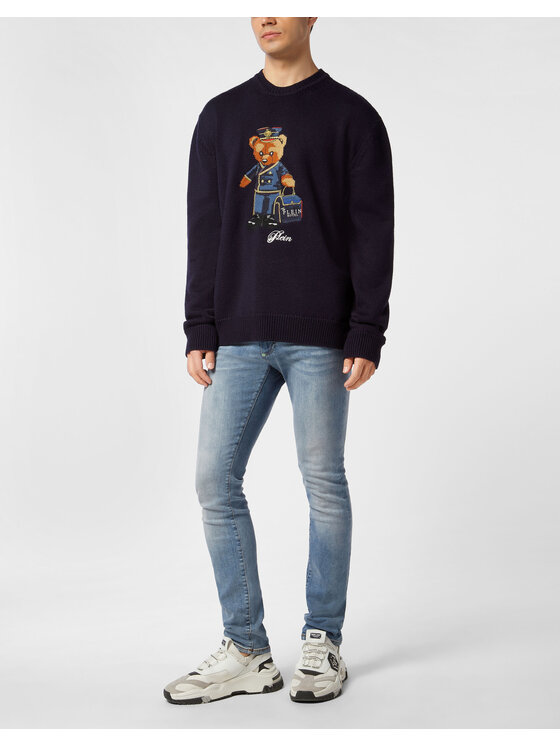 PHILIPP PLEIN PHILIPP PLEIN Sweter 26975 Granatowy Regular Fit