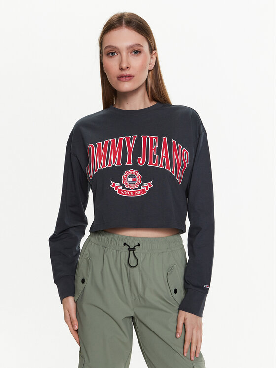 Tommy Jeans Majica Collegiate DW0DW15575 Siva Cropped Fit