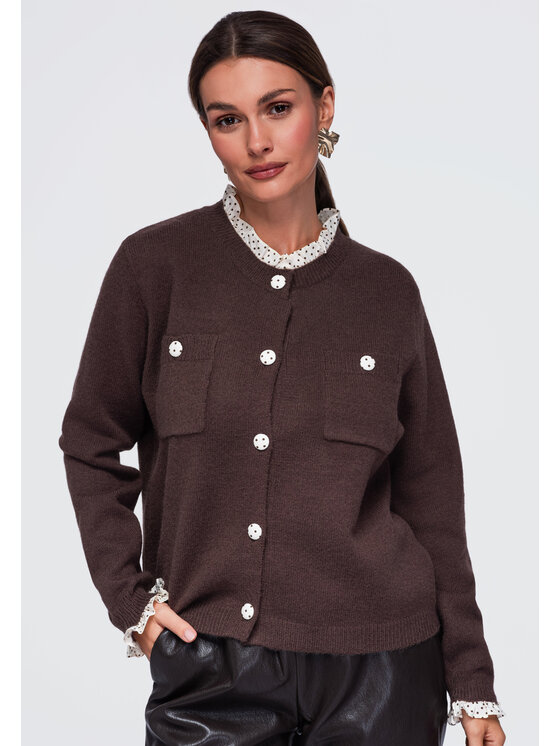 Ombre Ombre Kardigan OW-SW-E0008 Brązowy Relaxed Fit