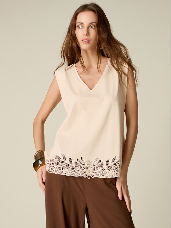Oltre Oltre Top G00HJ004622N021 Crema Regular Fit