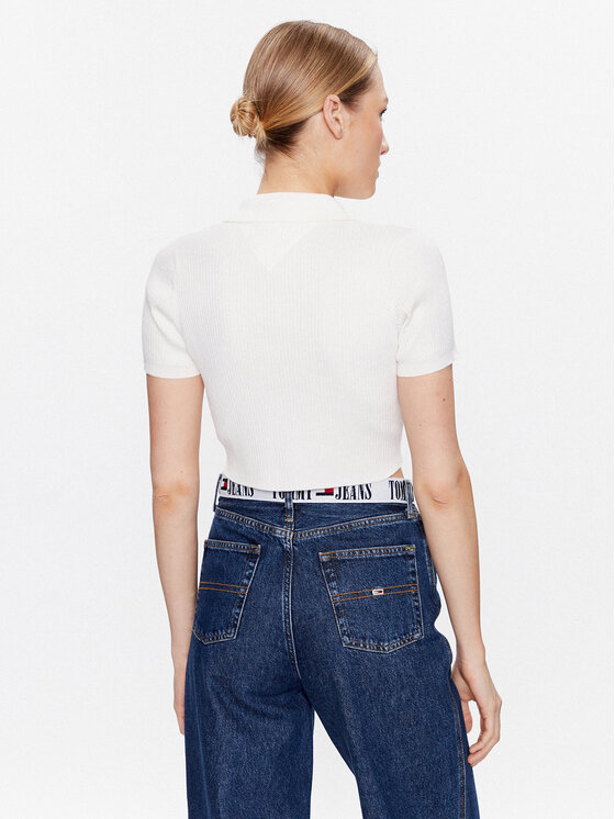 Tommy Jeans Tommy Jeans Kardiganas Tjw Button Thru Polo Sweater DW0DW15395 Écru Slim Fit