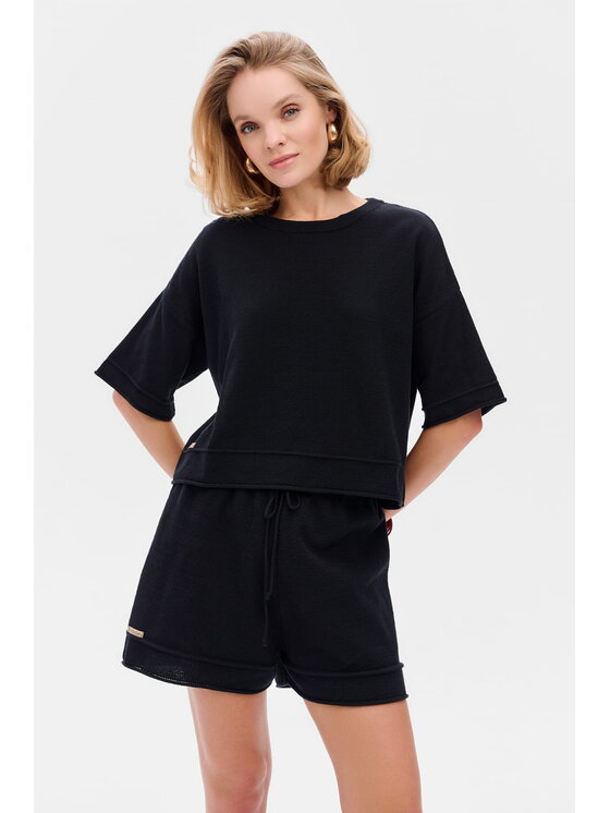 blue shadow blue shadow Bluzka Klaymi Czarny Regular Fit