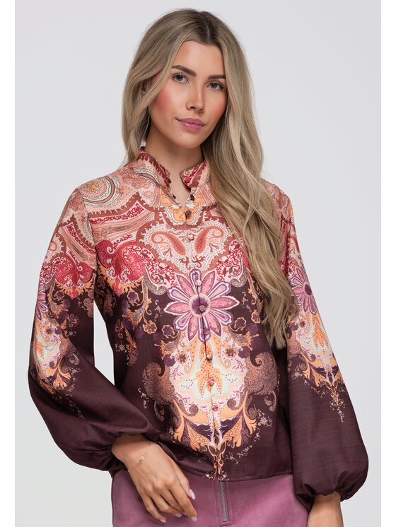 Ombre Ombre Koszula OW-SH-E0062 Brązowy Loose Fit