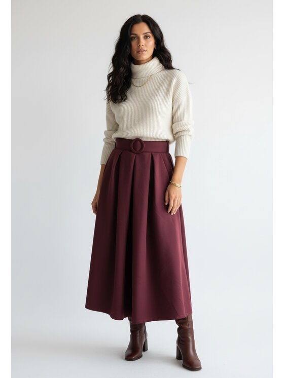 FIGL FIGL Spódnica midi M1255 Bordowy A-Line Fit