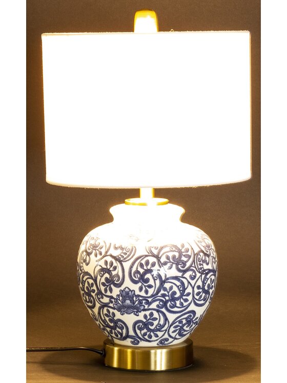 MIAhome MIAhome Lampka nocna Lampa stołowa ceramiczna z abażurem DINAH Biały