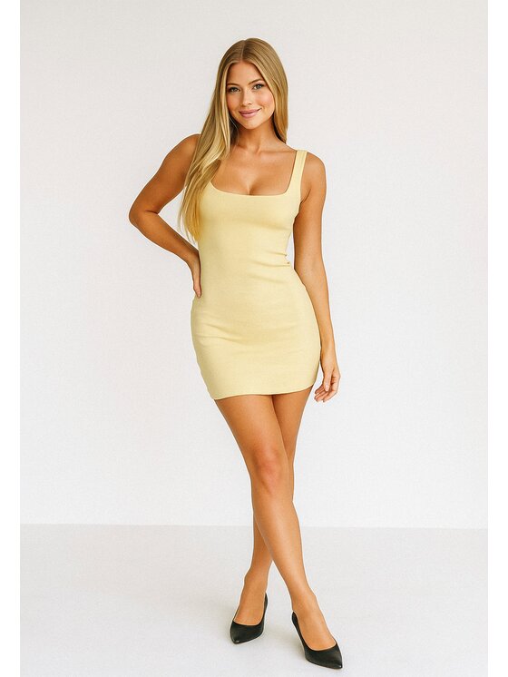 Nudyess Nudyess Sukienka letnia Soho mini z prążka Żółty Fitted Fit