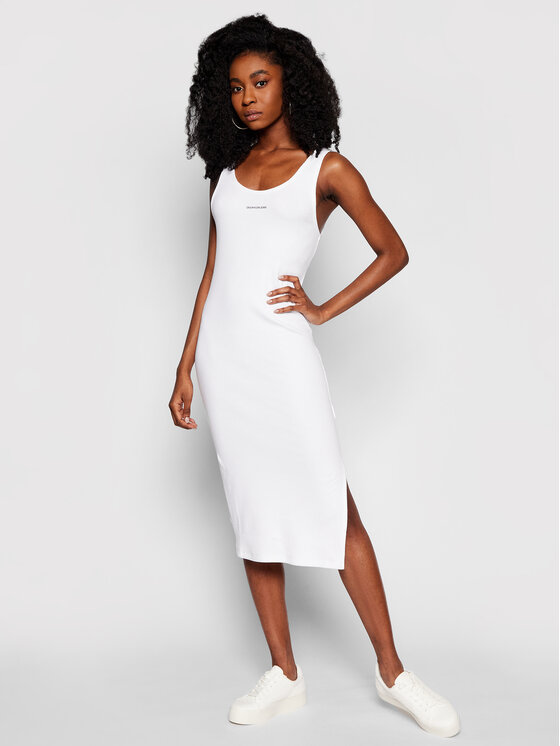 Kleid für Jeans Klein Calvin den J20J216177 Slim Alltag Fit Weiß