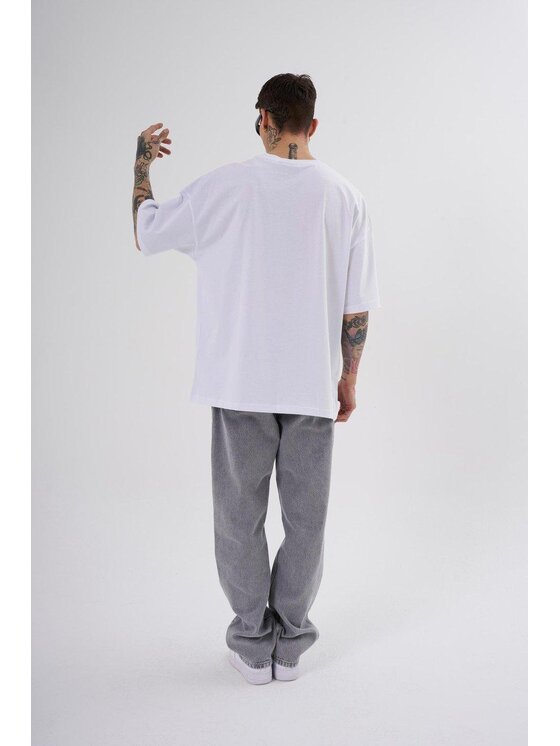 MyStars MyStars T-Shirt Koszulka Z Krótkim Rękawem Oversize Męska Biała Machinist Disorder XL Biały Oversize