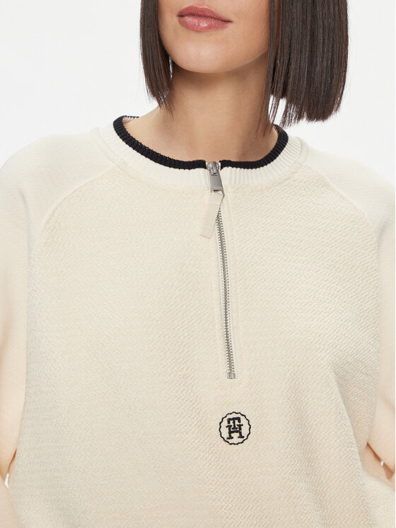 Tommy Hilfiger Tommy Hilfiger Jopa Smd Texture 1/2 Zip Swt Shirt WW0WW40574 Écru Regular Fit