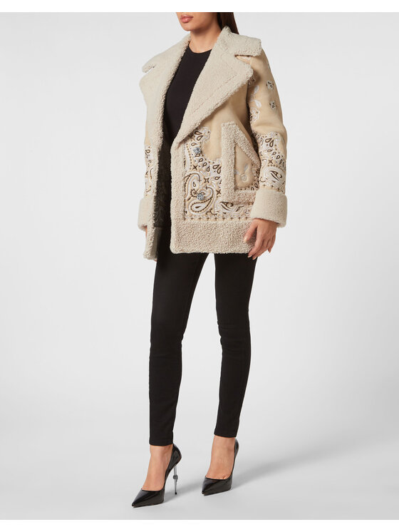 PHILIPP PLEIN PHILIPP PLEIN Cappotto in pelle 4503 Beige Loose Fit