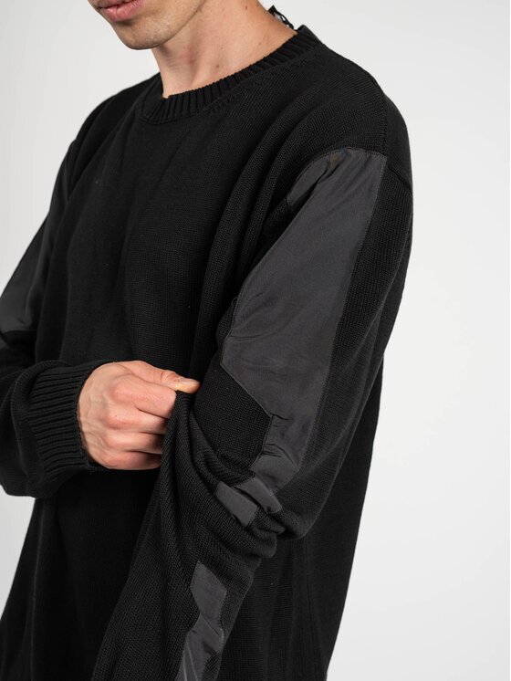 Les Hommes Les Hommes Πουλόβερ LKK112 603A | Classic Fit Jumper with Nylon Detail on Sleeves Μαύρο Regular Fit