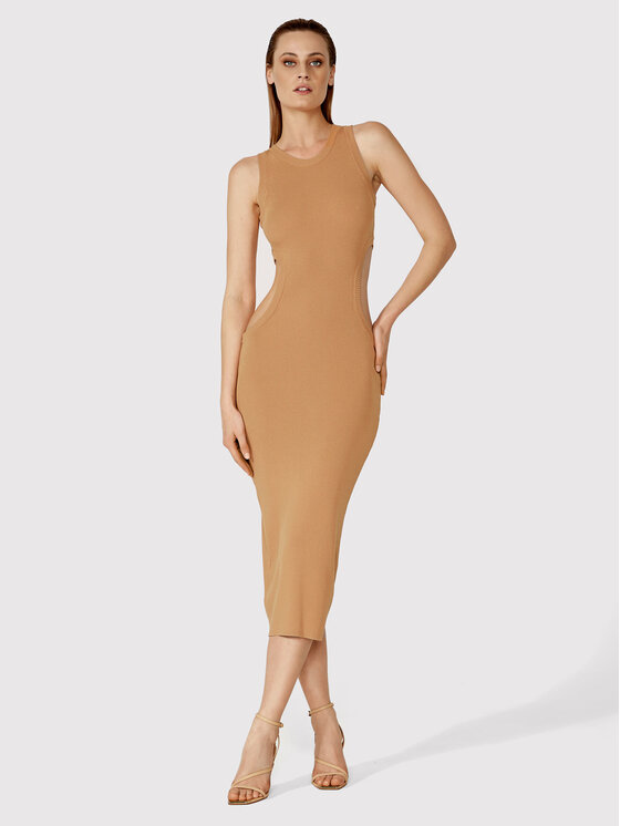 Simple Simple Letní šaty SUD015 Hnědá Slim Fit