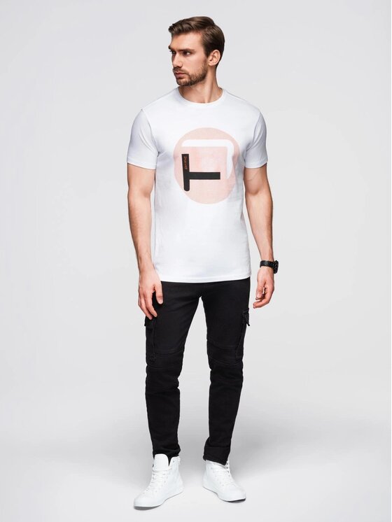 Ombre Ombre T-Shirt OM-TSPT-0245 Biały Regular Fit
