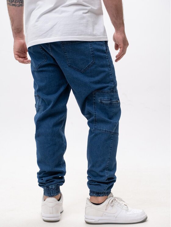 Jigga Wear Jigga Wear Jeansy Spodnie Jeansowe Jogger Bojówki Męskie Niebieskie Jigga Wear Stripe Zip Cargo XL Niebieski Regular Fit