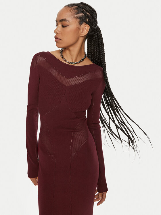 Patrizia Pepe Patrizia Pepe Úpletové šaty 8A1348 K195 M511 Bordová Slim Fit