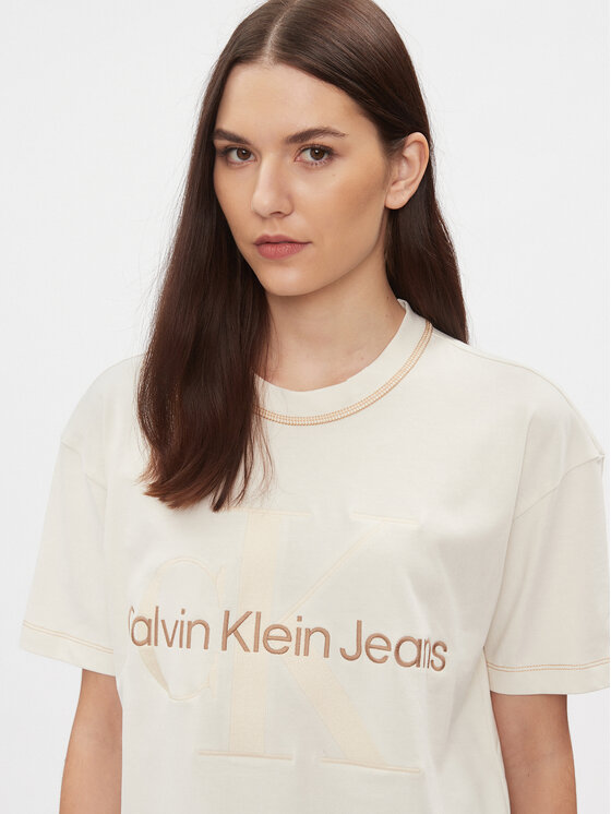 Calvin Klein Jeans Calvin Klein Jeans Majica Hero Monologo J20J222974 Écru Boyfriend Fit