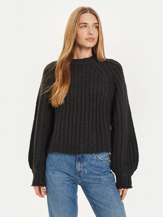 Wrangler Sveter 112356480 Čierna Relaxed Fit