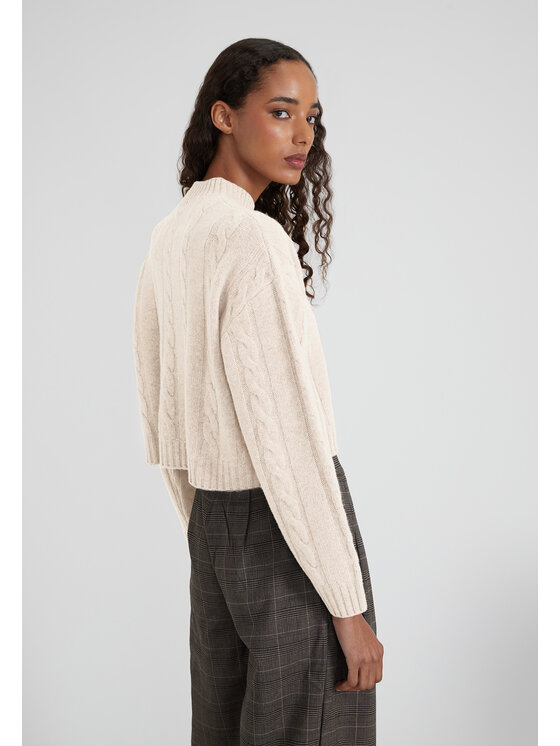 Style Republic Style Republic Sweter Kaszmirowo-wełniana mieszanka z półgolfem Kremowy Oversize