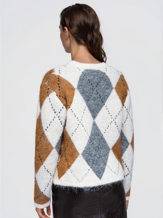 Ombre Ombre Sweter OW-SW-E0072 Brązowy jasny Relaxed Fit