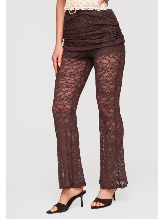 Ombre Ombre Spodnie materiałowe OW-PA-E0010 Brązowy Slim Fit