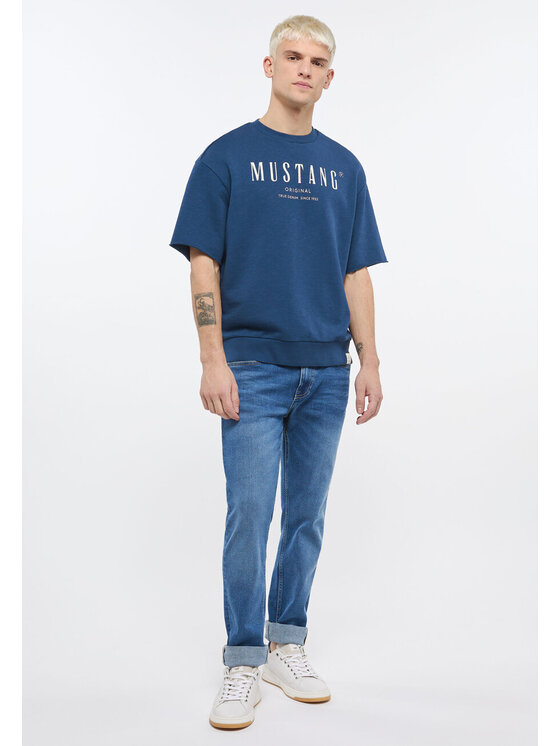 Mustang Mustang Bluza Ben Crewneck SSleeve Niebieski Regular Fit