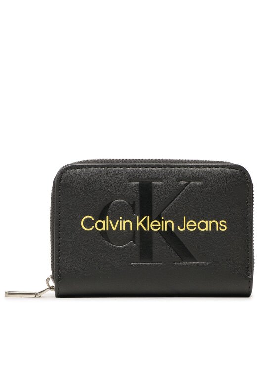 Mały Portfel Damski Calvin Klein Jeans, Czarny, Sculpted Med Zip Around Mono K60K607229
