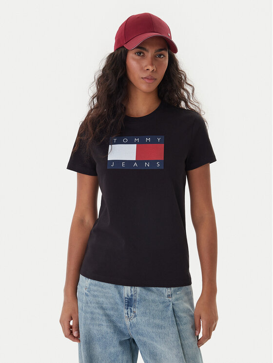 Tommy Jeans Tricou Flag DW0DW22562 Negru Regular Fit