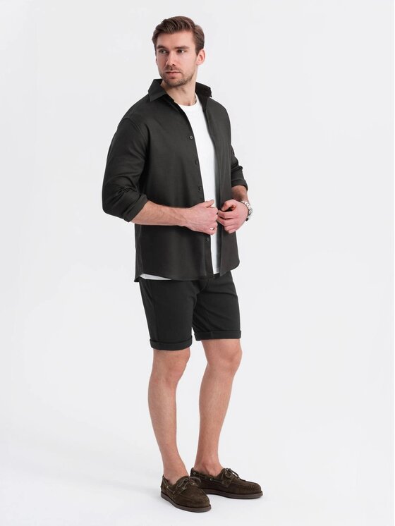 Ombre Ombre Szorty materiałowe OM-SRCS-0170 Czarny Regular Fit
