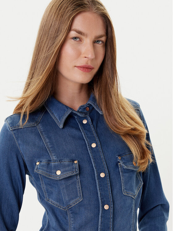 Guess Guess džínsová košeľa W5YH63 D0781 Modrá Regular Fit