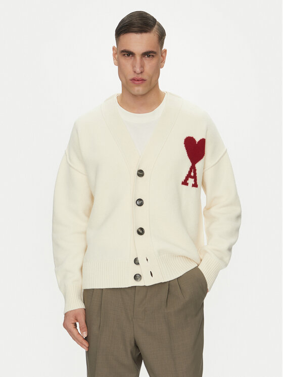 AMI PARIS Kardigan BFUKC006.018 Écru Regular Fit