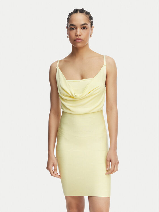 Guess Sukienka koktajlowa W6GK83 Z0686 Żółty Slim Fit