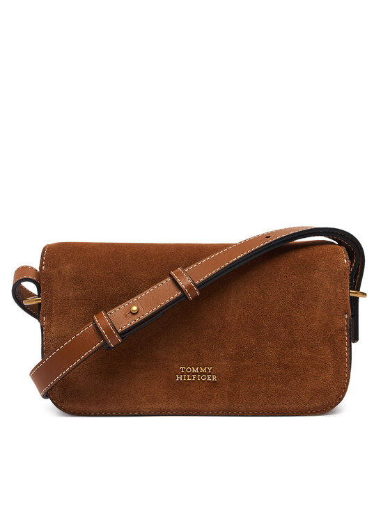 Tommy Hilfiger Tommy Hilfiger Дамска чанта Script Leather Crossover Suede AW0AW19326 Кафяв